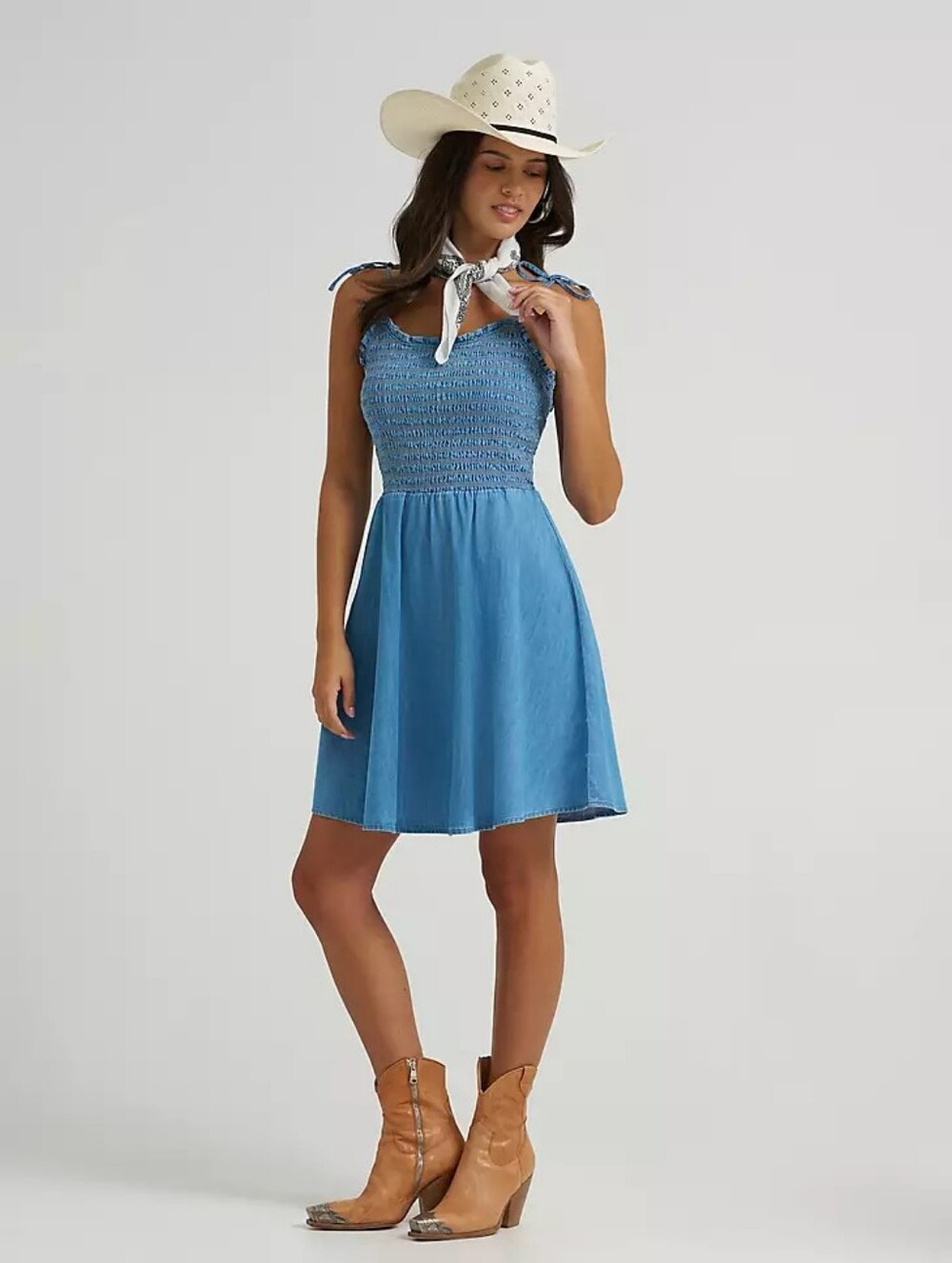 Wrangler Women's Tie Denim Smocked Dress XL